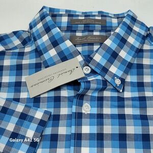 Daniel Cremieux Signature Collection Mens XL Blue Gingham Plaid SS Shirt NWT